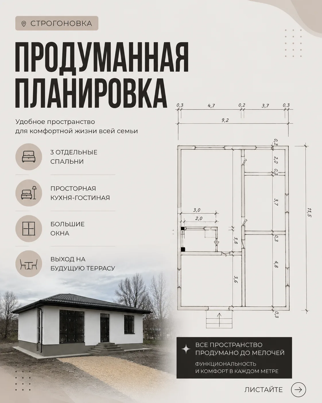 Дом 90м2 6 соток Строгоновка
